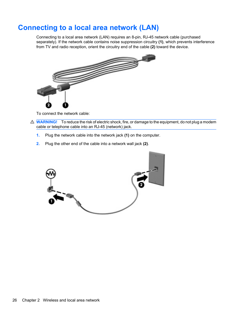 Connecting to a local area network (lan) | HP Pavilion dv3-4001tx Entertainment Notebook PC User Manual | Page 36 / 124