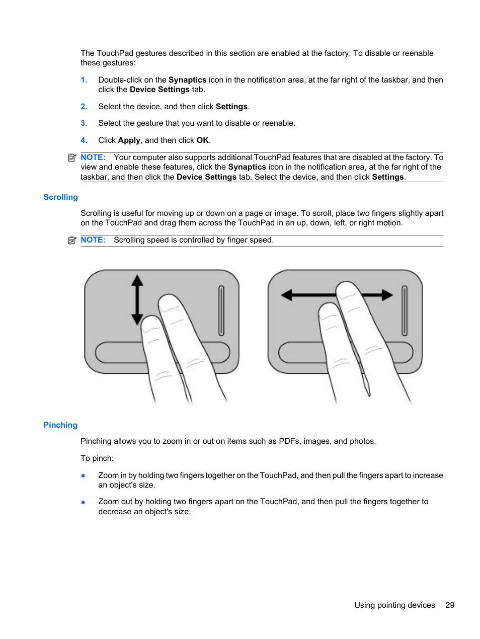 Scrolling, Pinching, Scrolling pinching | HP Pavilion dv3-4001tx Entertainment Notebook PC User Manual | Page 39 / 124