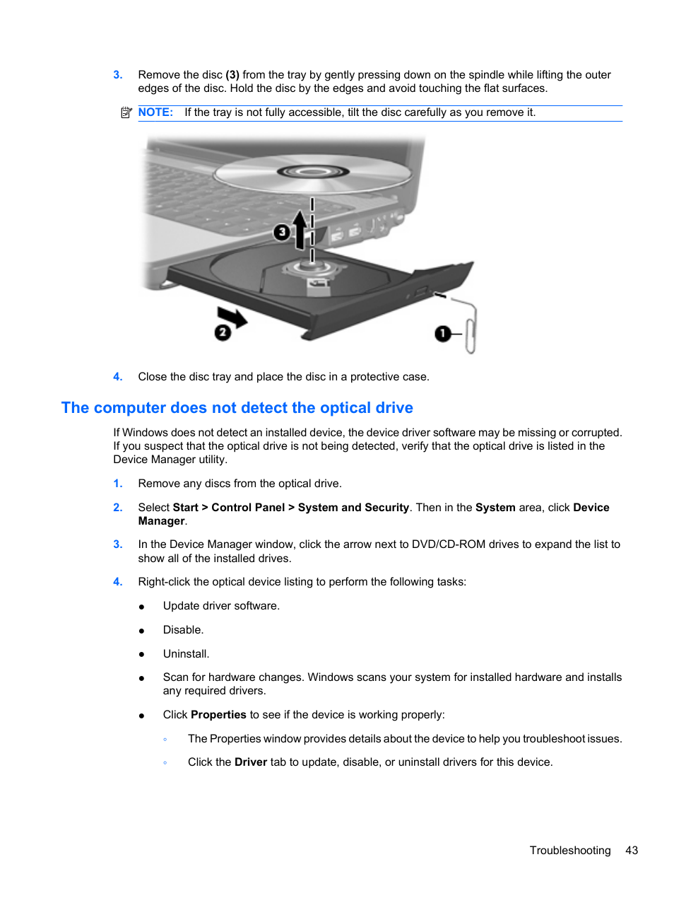 The computer does not detect the optical drive | HP Pavilion dv3-4001tx Entertainment Notebook PC User Manual | Page 53 / 124