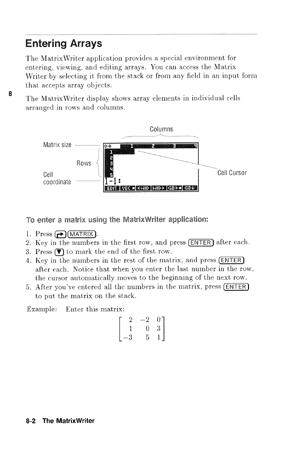 Entering arrays | HP 48g Graphing Calculator User Manual | Page 102 / 612