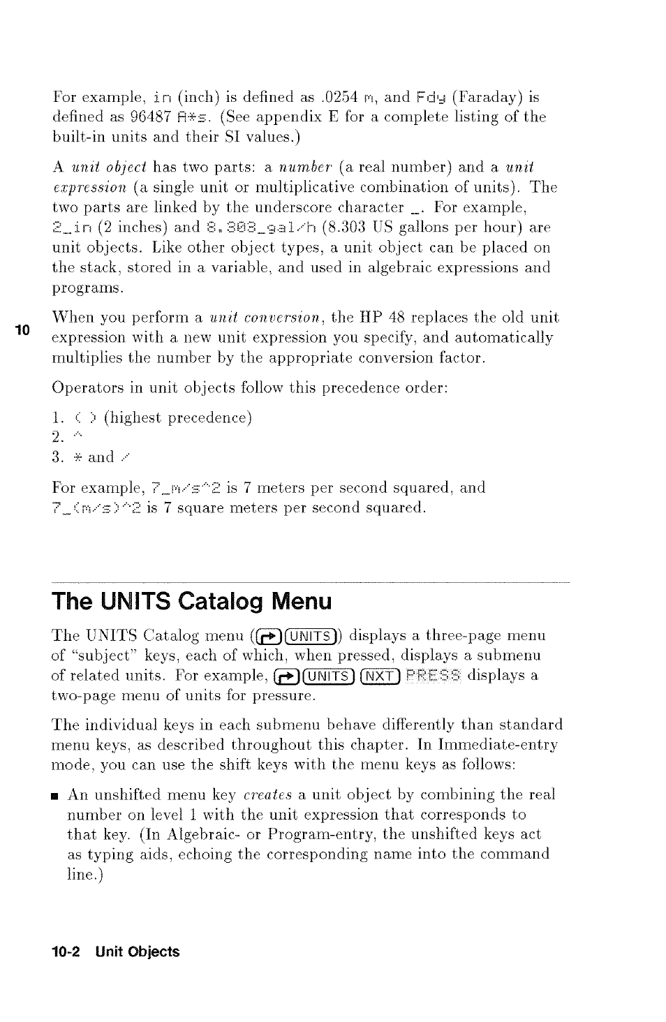 The units catalog menu | HP 48g Graphing Calculator User Manual | Page 120 / 612