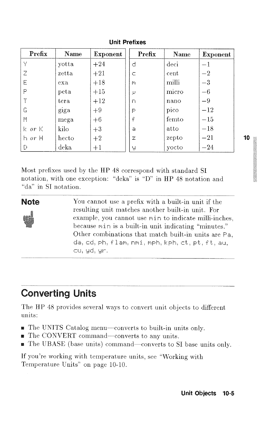 Converting units, Unit prefixes | HP 48g Graphing Calculator User Manual | Page 123 / 612