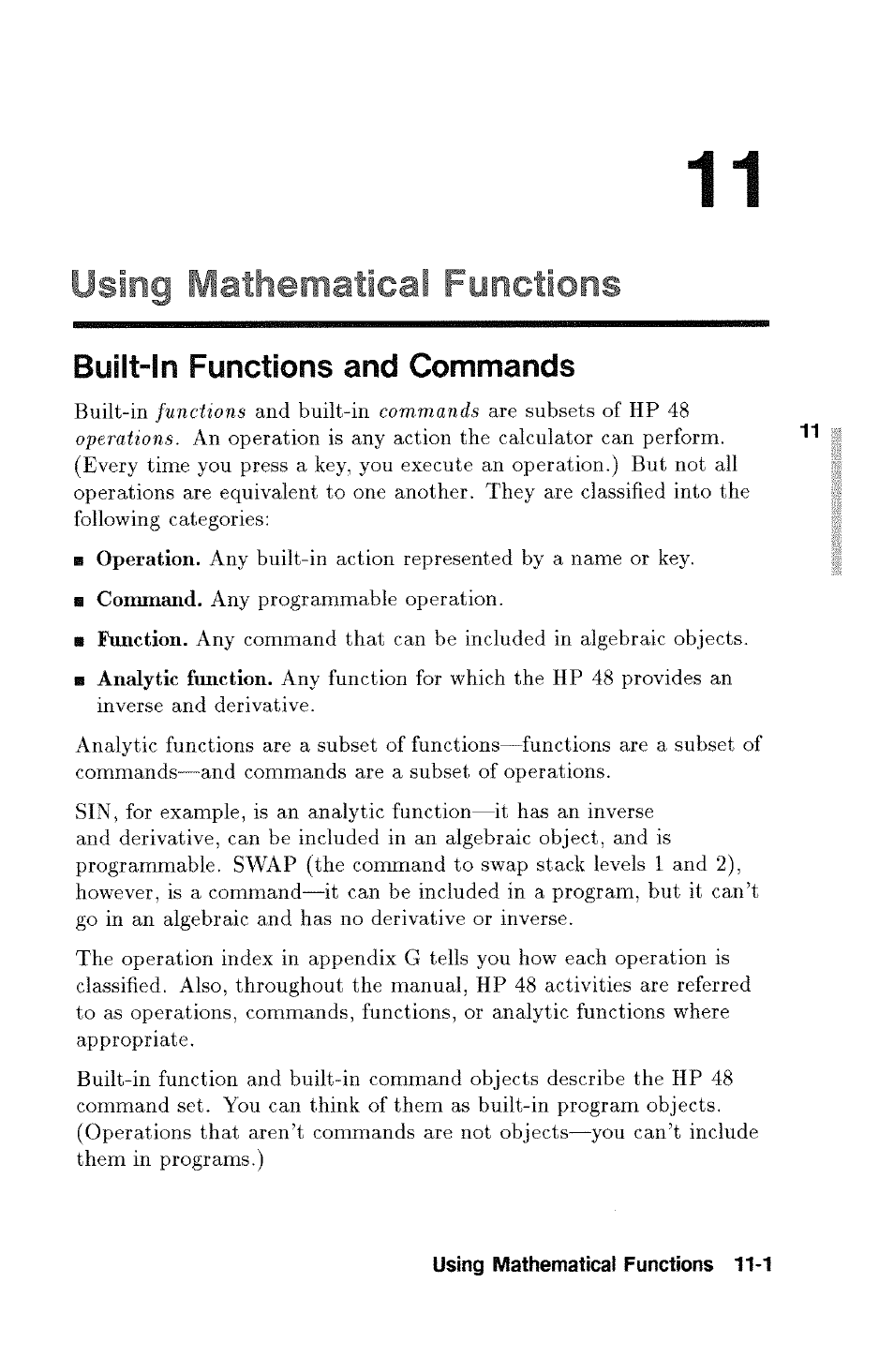 Built-in functions and commands, Built-in functions and commands -1, Y^s^ig iflaiherdiaticap f^mcjions | HP 48g Graphing Calculator User Manual | Page 133 / 612