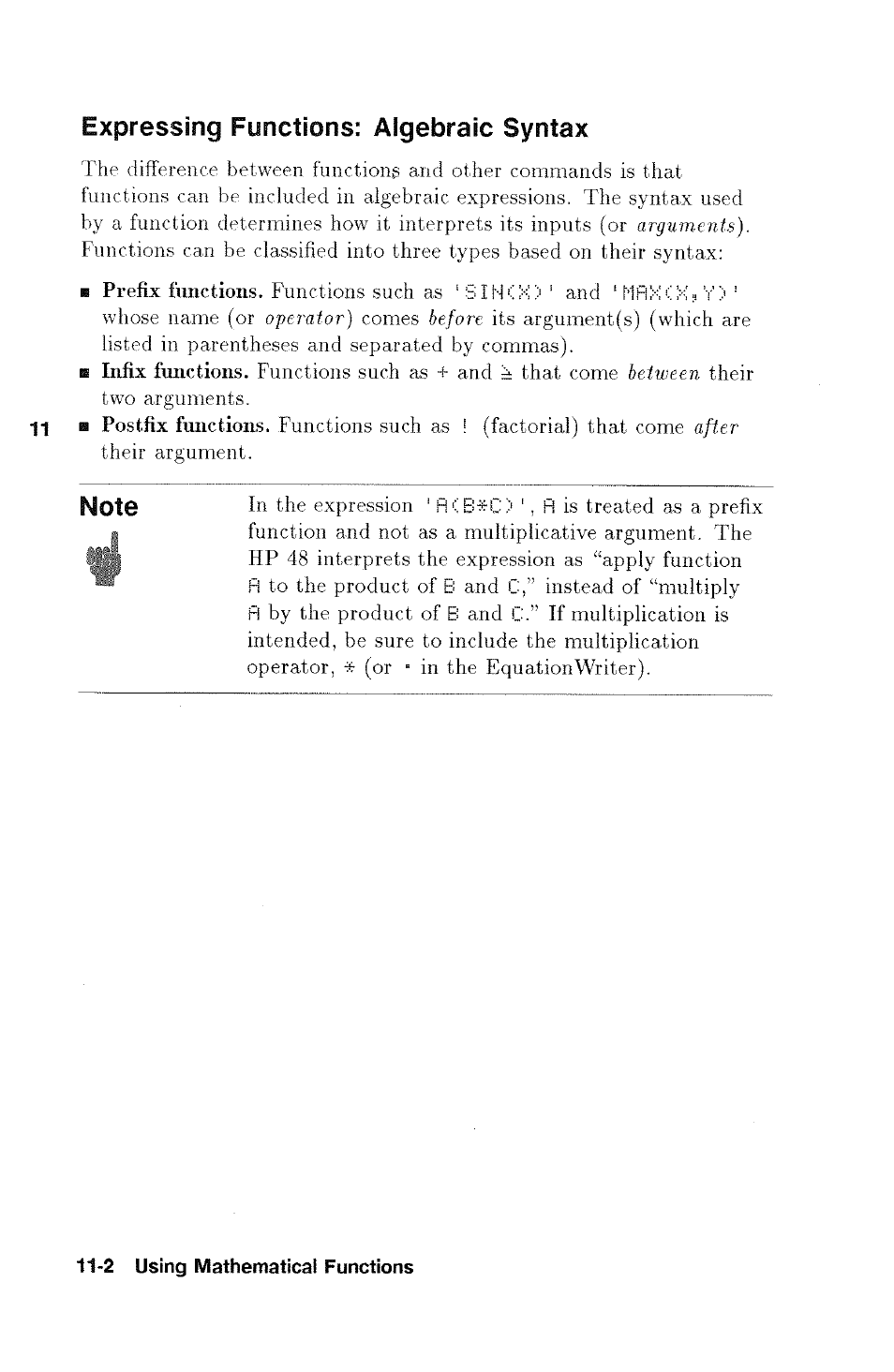 Expressing functions: algebraic syntax, Fixpressing functions: algebraic syntax -2 | HP 48g Graphing Calculator User Manual | Page 134 / 612