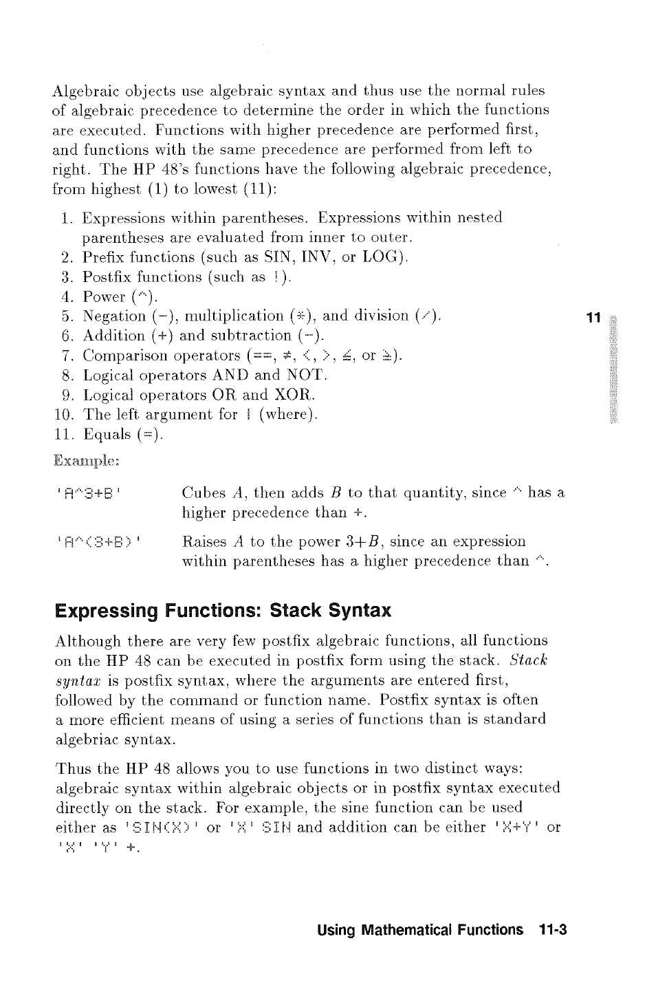 Expressing functions: stack syntax | HP 48g Graphing Calculator User Manual | Page 135 / 612