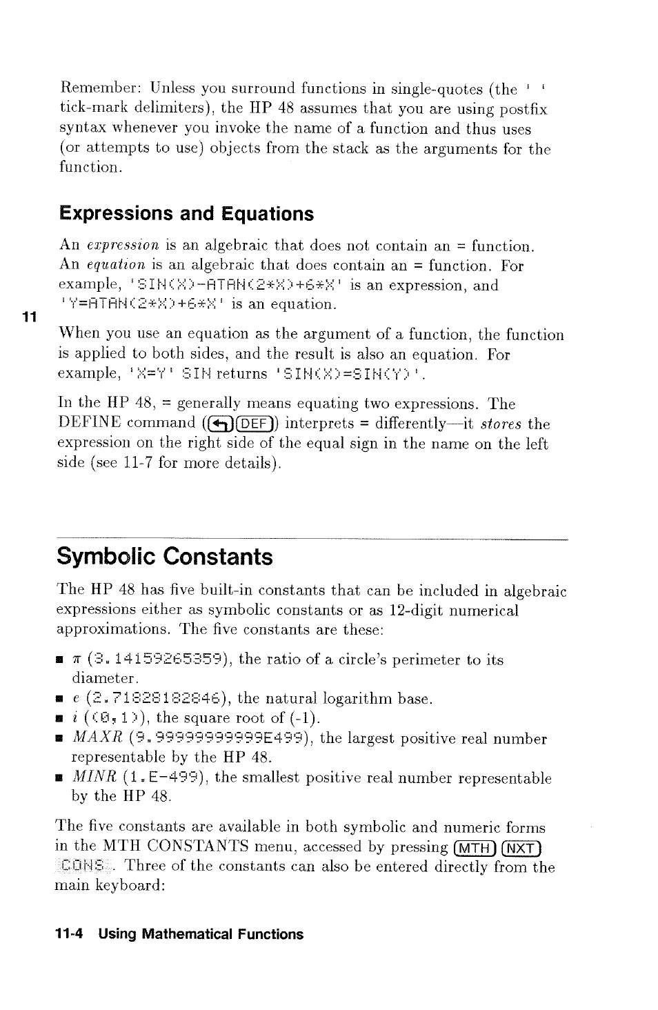 Symbolic constants, Symbolic constants -4 | HP 48g Graphing Calculator User Manual | Page 136 / 612