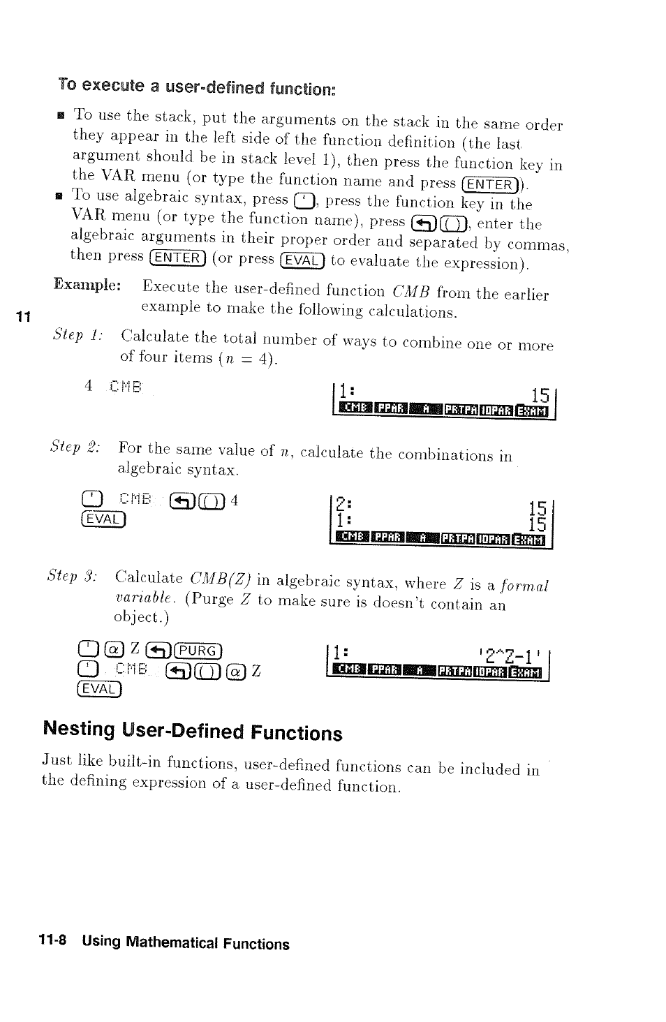 Giisiaiknnaii, Nesting user-defined functions | HP 48g Graphing Calculator User Manual | Page 140 / 612