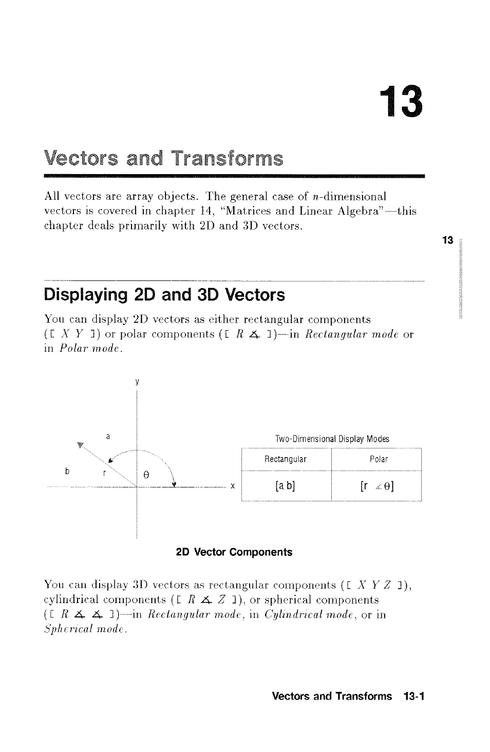 Eet®cs and, Displaying 2d and 3d vectors, Displaying 2d and 3d vectors -1 | HP 48g Graphing Calculator User Manual | Page 157 / 612