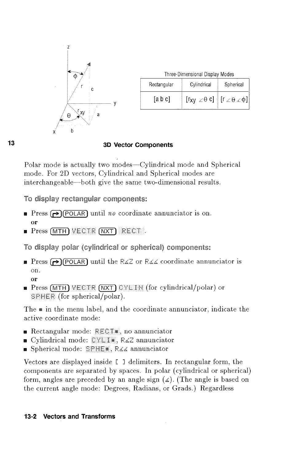 To display rectangular components | HP 48g Graphing Calculator User Manual | Page 158 / 612