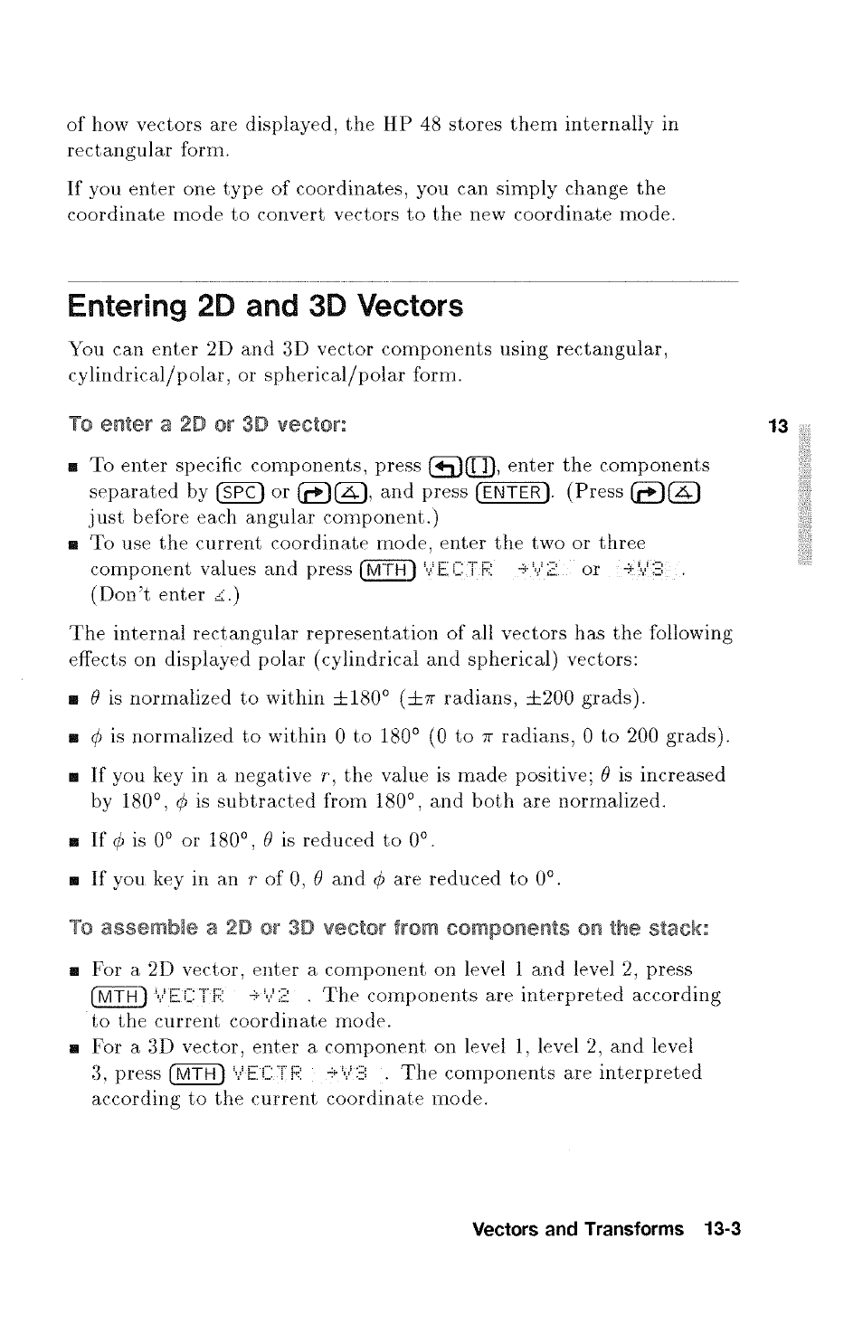 Entering 2d and 3d vectors, Entering 2d and 3d vectors -3 | HP 48g Graphing Calculator User Manual | Page 159 / 612
