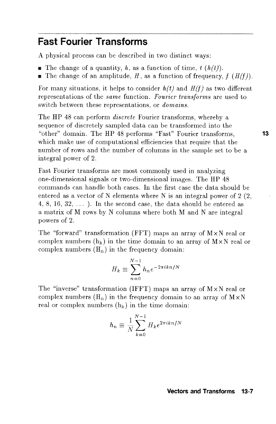 Fast fourier transforms, Fast fourier transforms -7 | HP 48g Graphing Calculator User Manual | Page 163 / 612