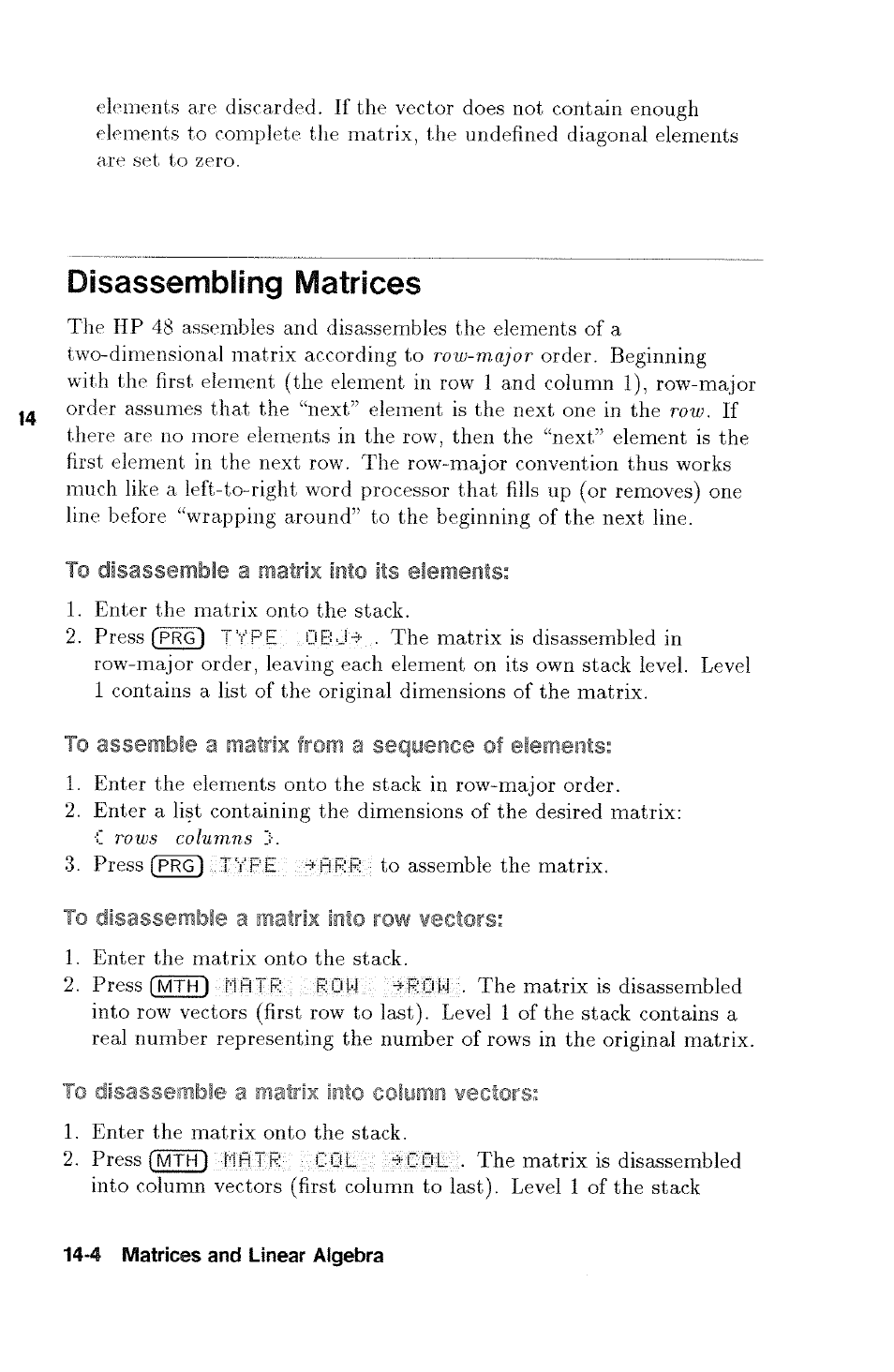 Disassembling matrices | HP 48g Graphing Calculator User Manual | Page 168 / 612