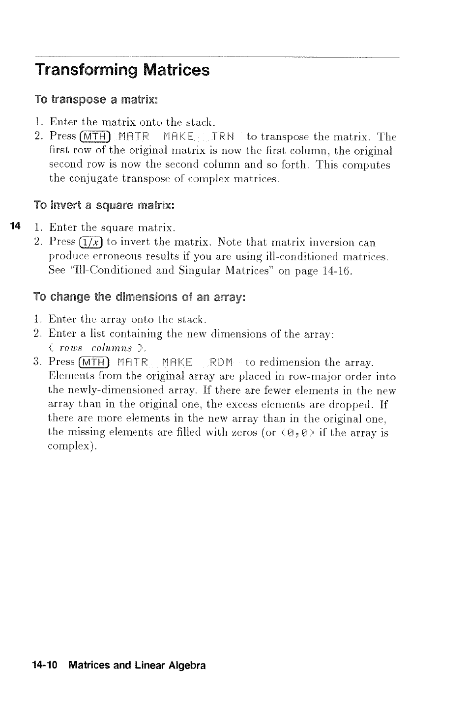 Transforming matrices, To transpose a matrix | HP 48g Graphing Calculator User Manual | Page 174 / 612