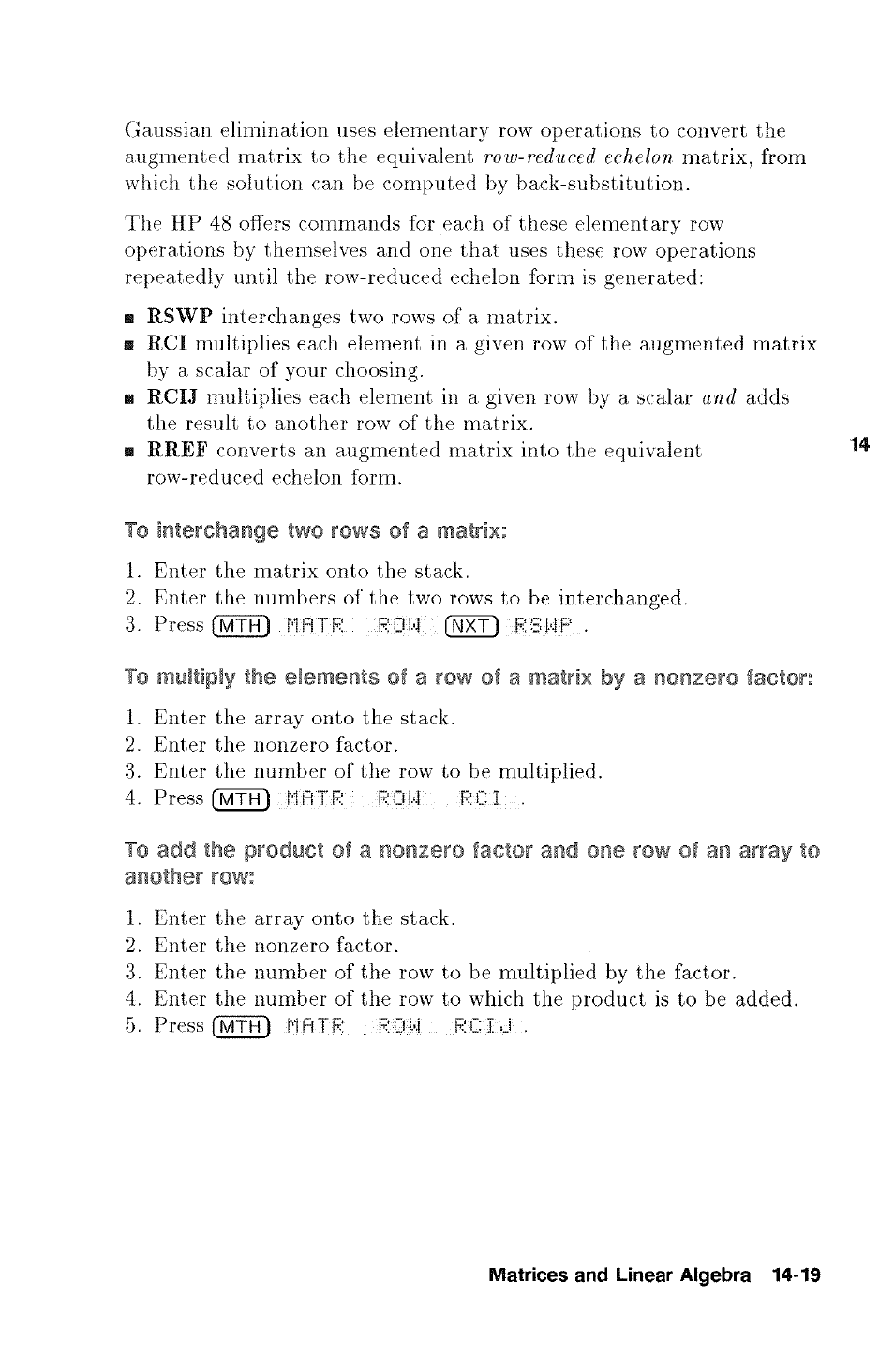 To interchange two rows of a matrix | HP 48g Graphing Calculator User Manual | Page 183 / 612