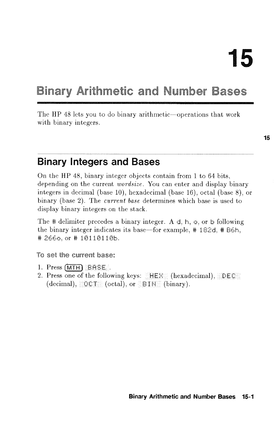 Binary integers and bases, Binary integers and bases -1 | HP 48g Graphing Calculator User Manual | Page 187 / 612