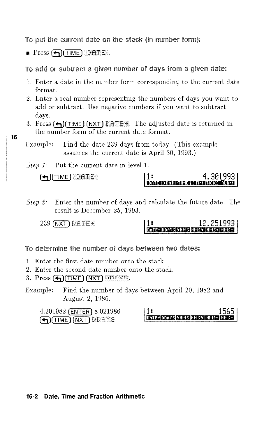 To determine the number of days between two dates | HP 48g Graphing Calculator User Manual | Page 194 / 612