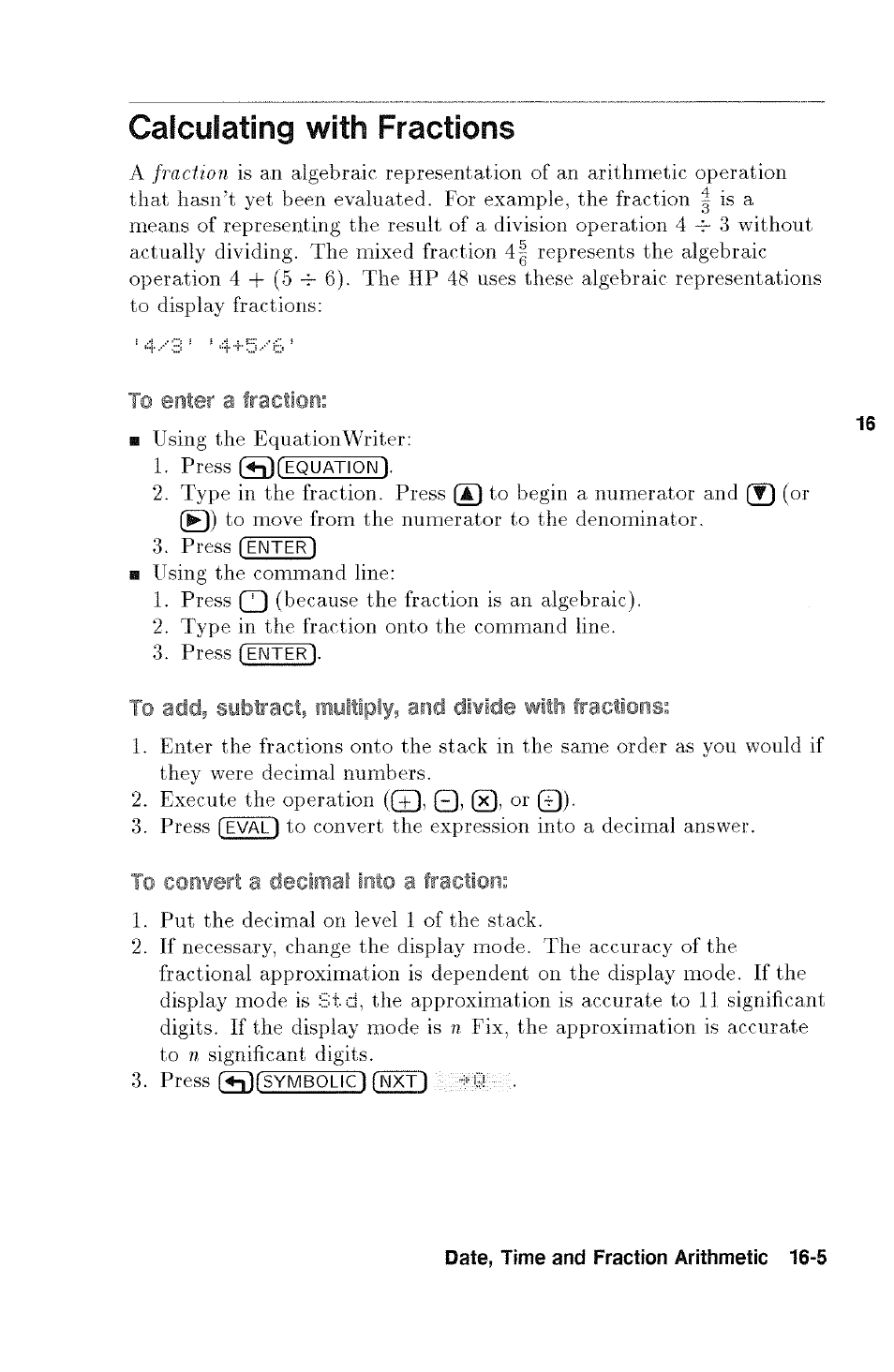 Calculating with fractions | HP 48g Graphing Calculator User Manual | Page 197 / 612