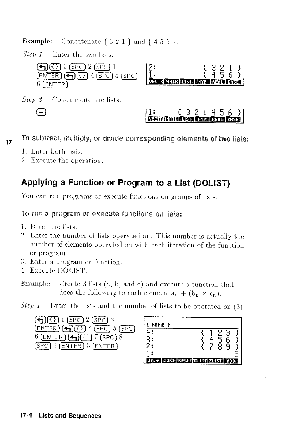 Applying a function or program to a list (dolist), To run a program or execute functions on lists, Osd 3 g | HP 48g Graphing Calculator User Manual | Page 202 / 612