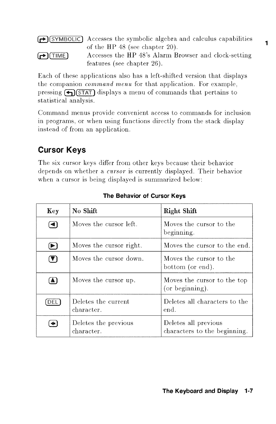 Cursor keys | HP 48g Graphing Calculator User Manual | Page 21 / 612