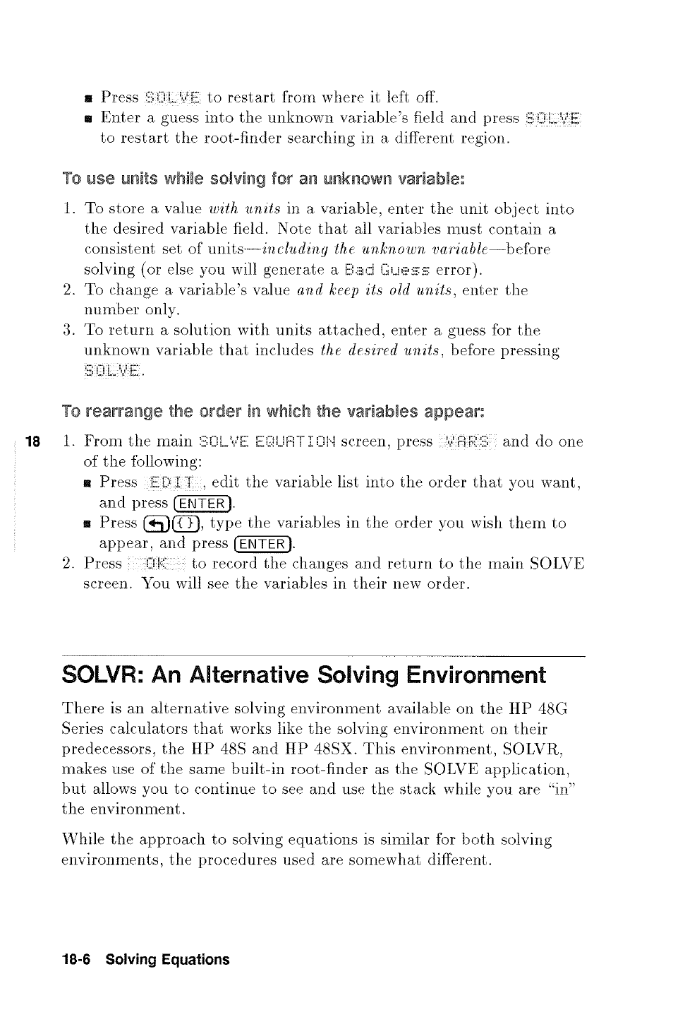 Solvr: an alternative solving environment, Solve: an alternative solving environment | HP 48g Graphing Calculator User Manual | Page 212 / 612