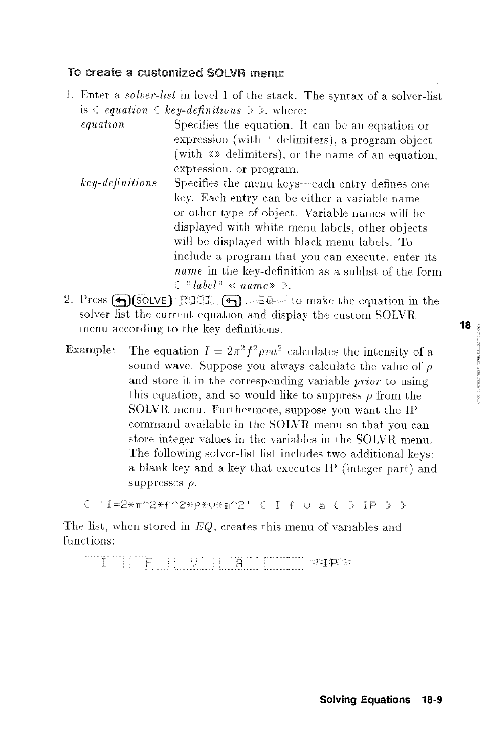 To create a customized solvr menu | HP 48g Graphing Calculator User Manual | Page 215 / 612