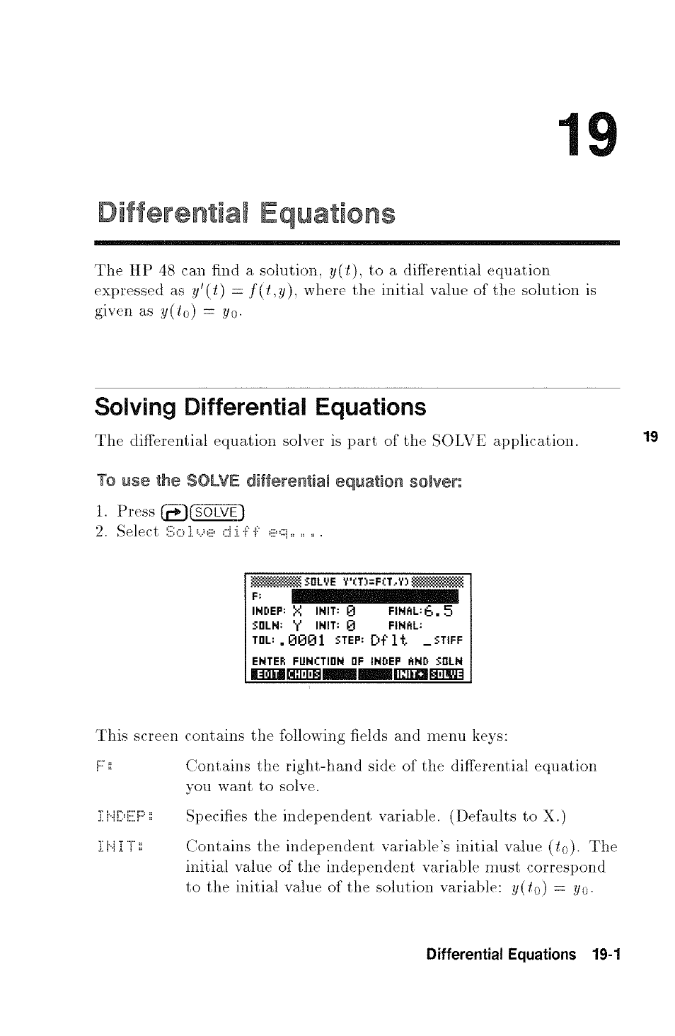 Differential equations, Solving differential equations, Solving differential equations -1 | Plotting a stiff differential equation -9 | HP 48g Graphing Calculator User Manual | Page 227 / 612