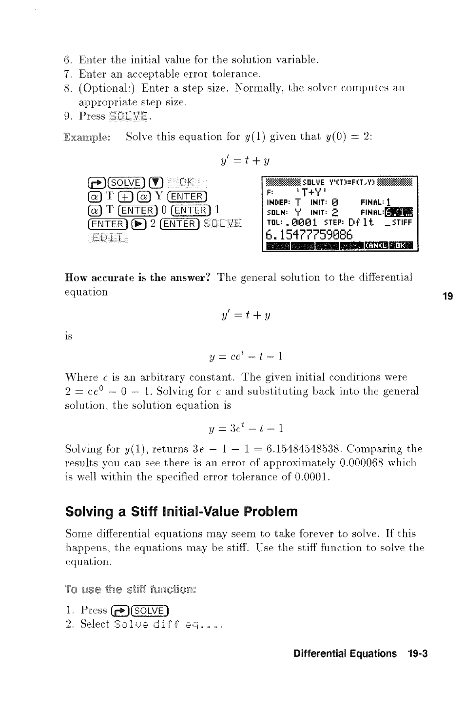 Solving a stiff initial-value problem | HP 48g Graphing Calculator User Manual | Page 229 / 612