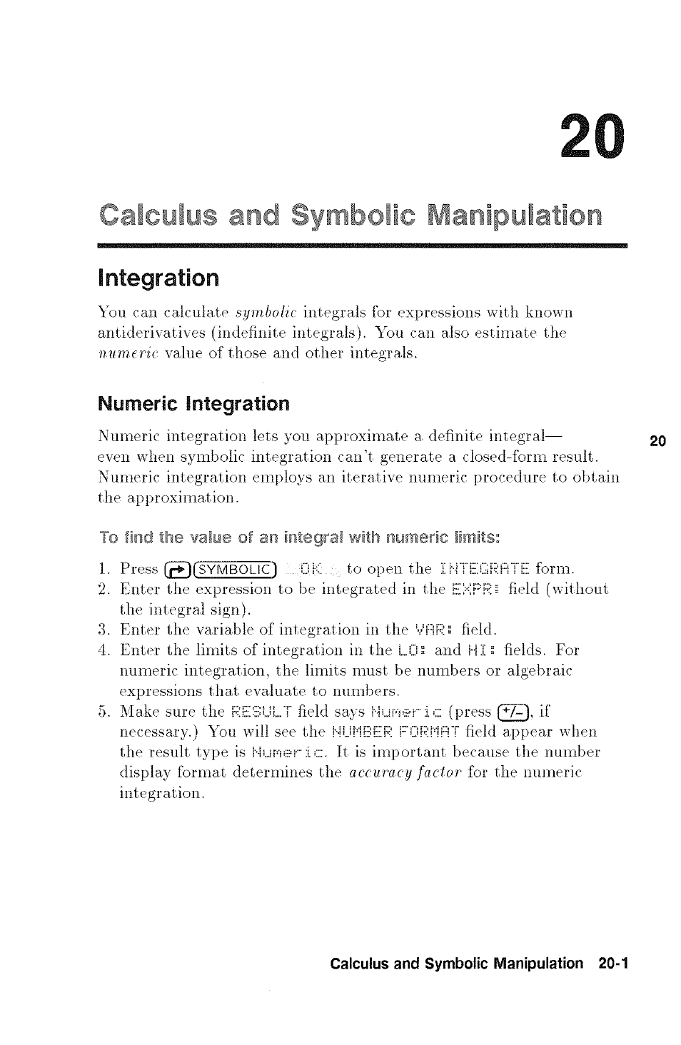 Integration, Integration -1, Calculus and symbolic manipulation | HP 48g Graphing Calculator User Manual | Page 241 / 612