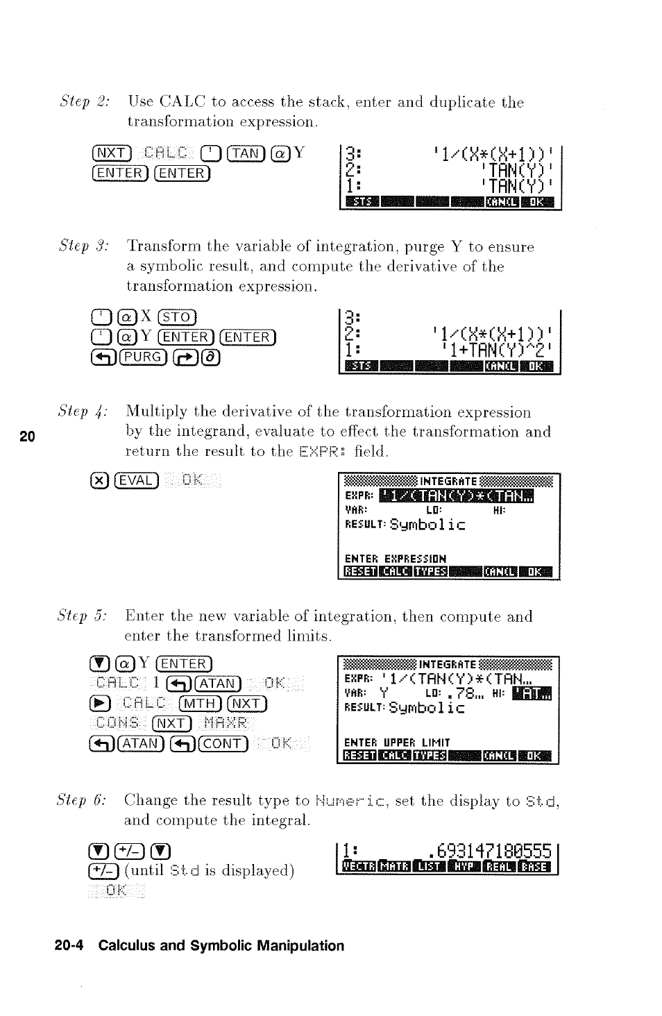 '1^(m*(k+1)), Tfln(y)' 1: 'tfln(y) | HP 48g Graphing Calculator User Manual | Page 244 / 612