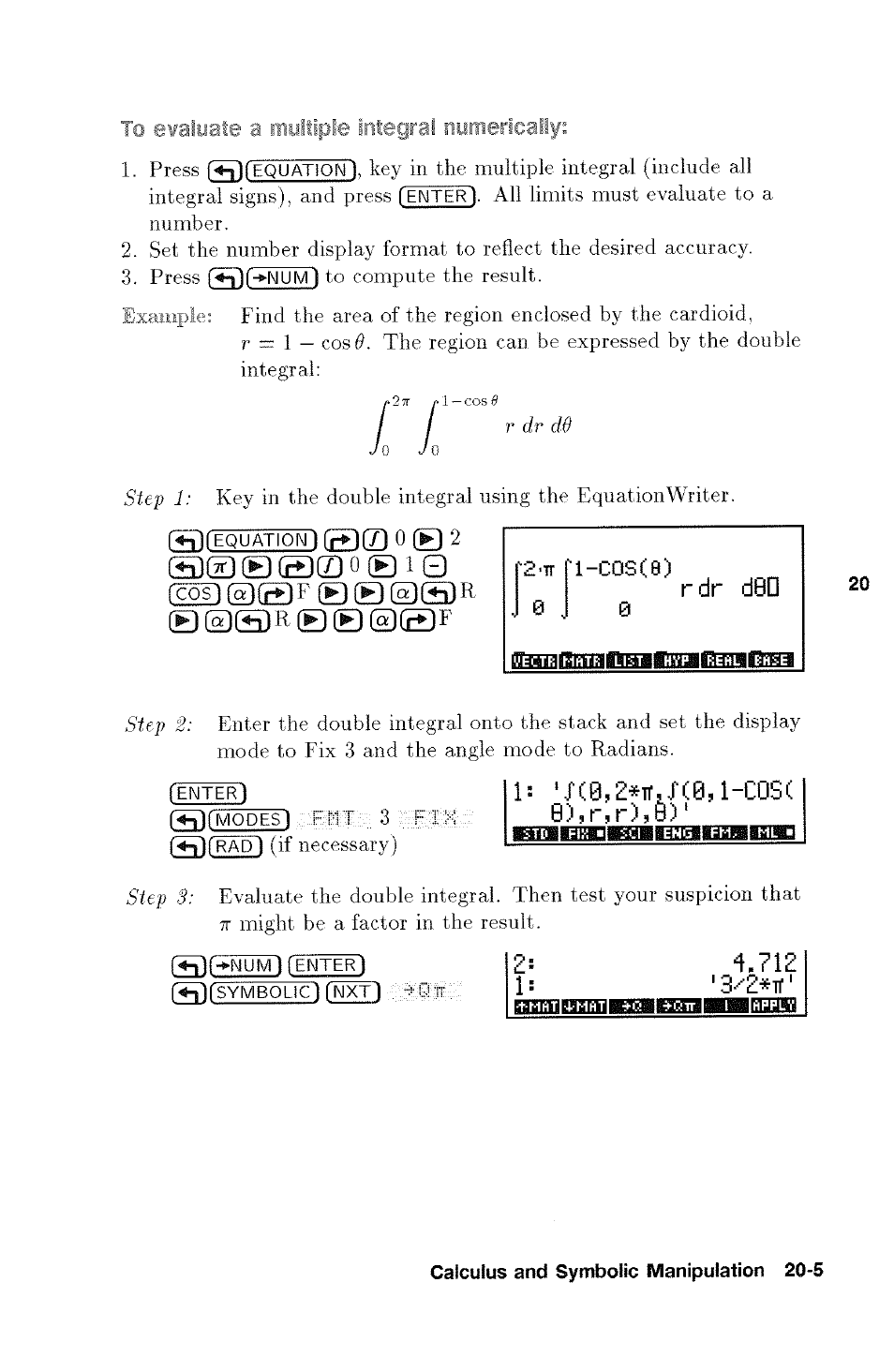 Renaii3ianbbiiibw3?igikraiaiisibo, Liamibaiittjbtaiibkdsaaiiamriinii, T-cos(e) | Rdr den, 'xc0,2*tr,n0,l-cosc | HP 48g Graphing Calculator User Manual | Page 245 / 612