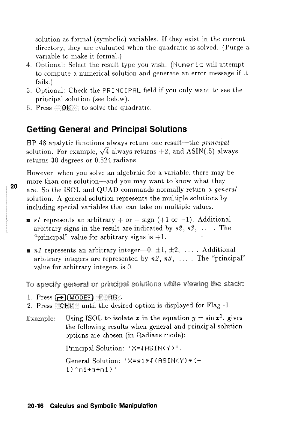 Getting general and principal solutions | HP 48g Graphing Calculator User Manual | Page 256 / 612