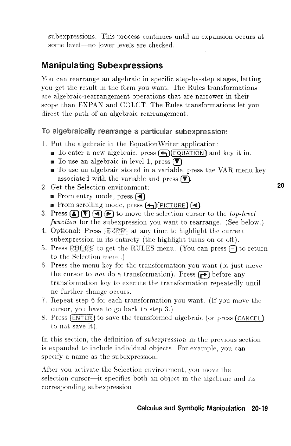 Manipulating subexpressions | HP 48g Graphing Calculator User Manual | Page 259 / 612