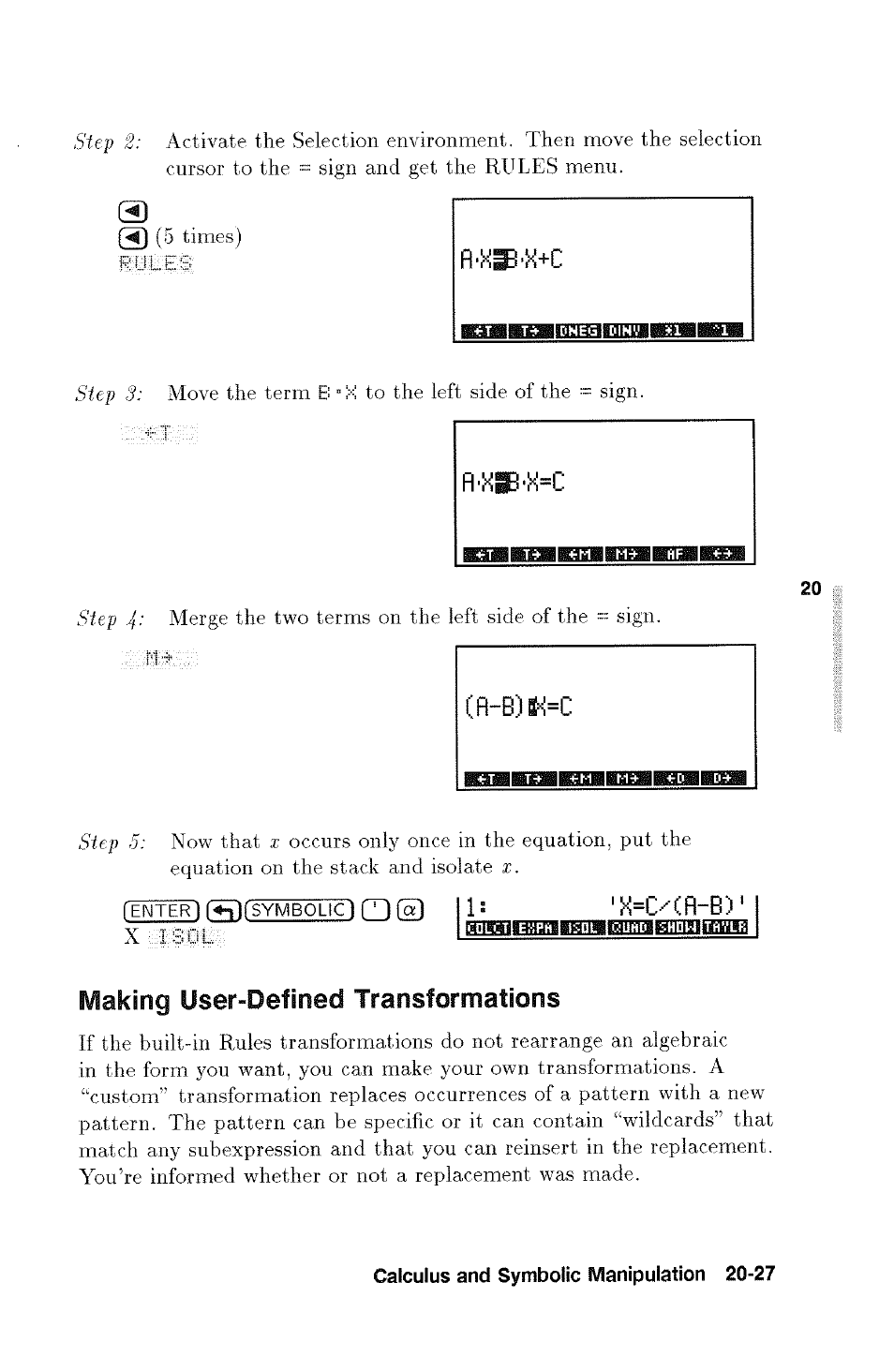 Making user-defined transformations | HP 48g Graphing Calculator User Manual | Page 267 / 612