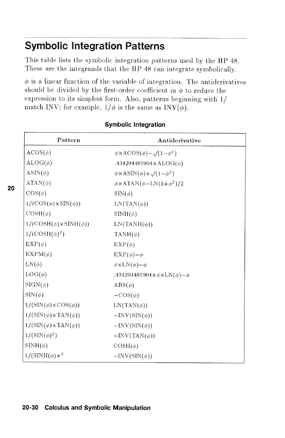 Symbolic integration patterns, Symbolic integration -7 | HP 48g Graphing Calculator User Manual | Page 270 / 612