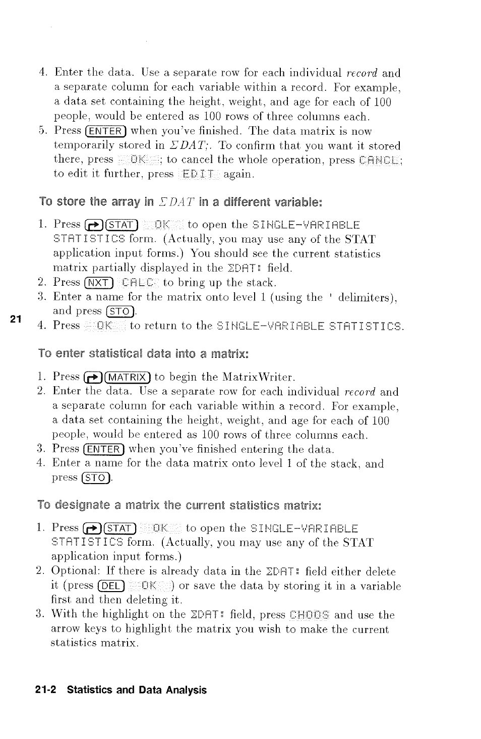 Data, A matrix | HP 48g Graphing Calculator User Manual | Page 274 / 612