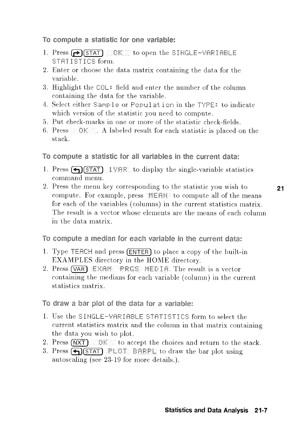 One variable, Current, Of the data for | HP 48g Graphing Calculator User Manual | Page 279 / 612