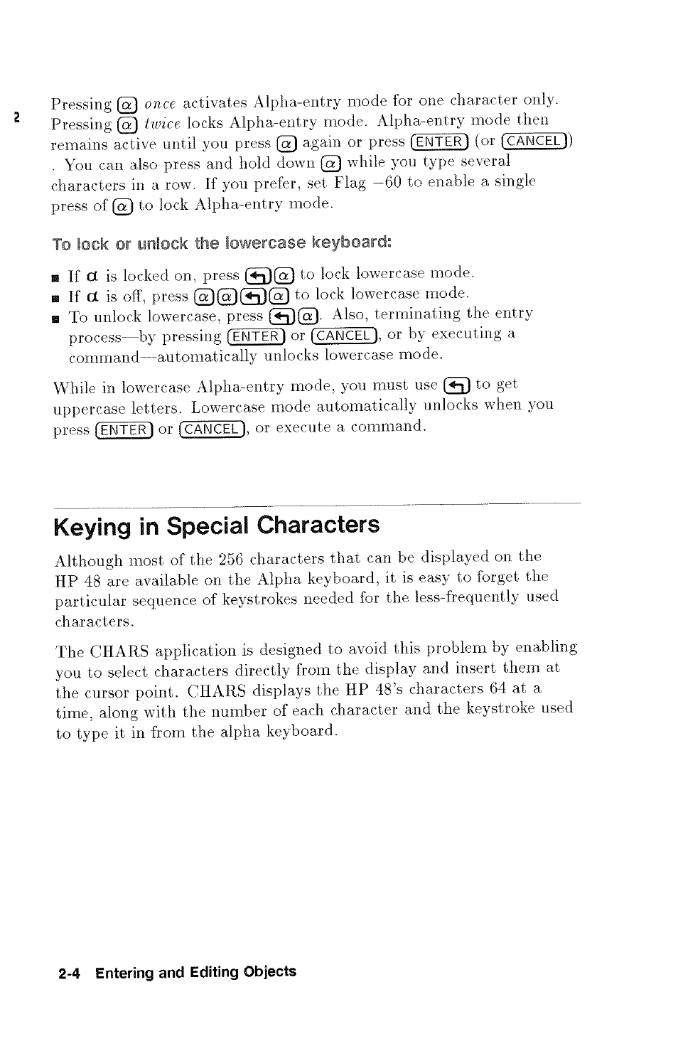 Keying in special characters, Keying in special characters -4 | HP 48g Graphing Calculator User Manual | Page 28 / 612