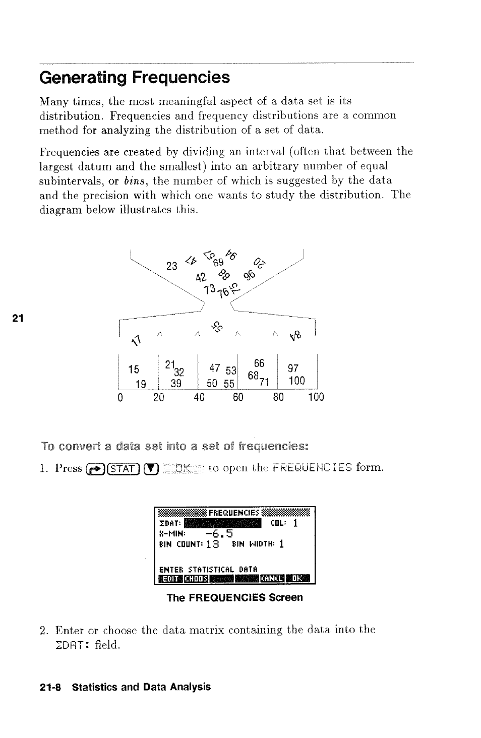 Generating frequencies, Generating frequencies -8, Set into a set of | HP 48g Graphing Calculator User Manual | Page 280 / 612