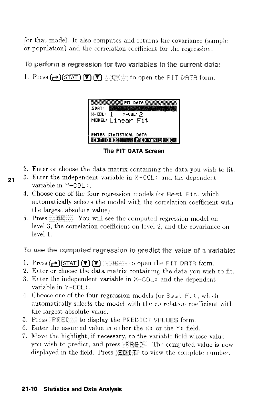 Two variables, The current data, Ariabis | HP 48g Graphing Calculator User Manual | Page 282 / 612