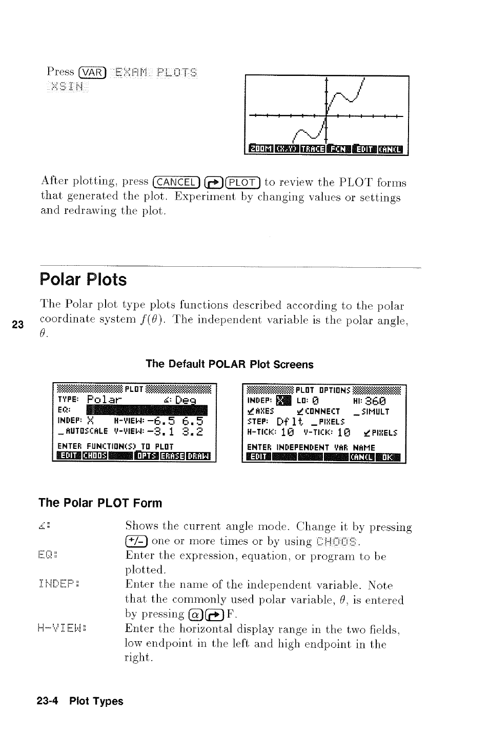 Polar plots, The polar plot form, Polar plots -4 | HP 48g Graphing Calculator User Manual | Page 304 / 612