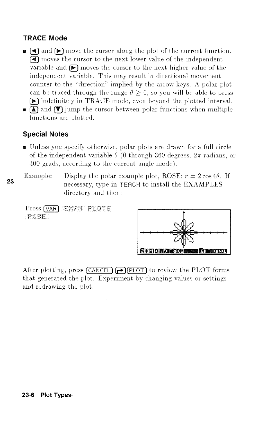 Trace mode, Special notes | HP 48g Graphing Calculator User Manual | Page 306 / 612