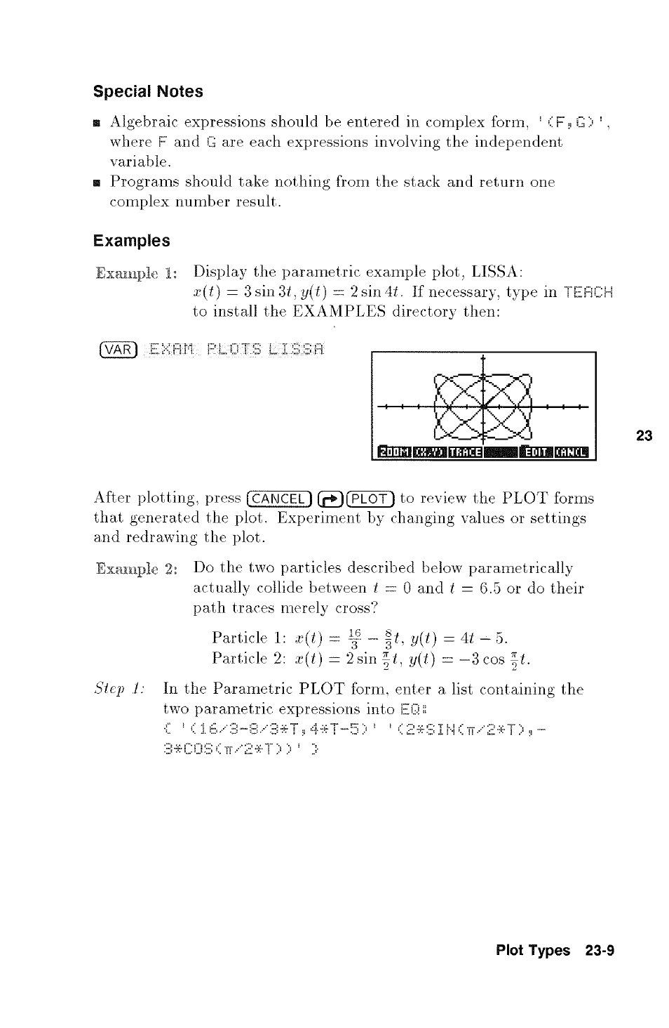 Special notes, Examples | HP 48g Graphing Calculator User Manual | Page 309 / 612