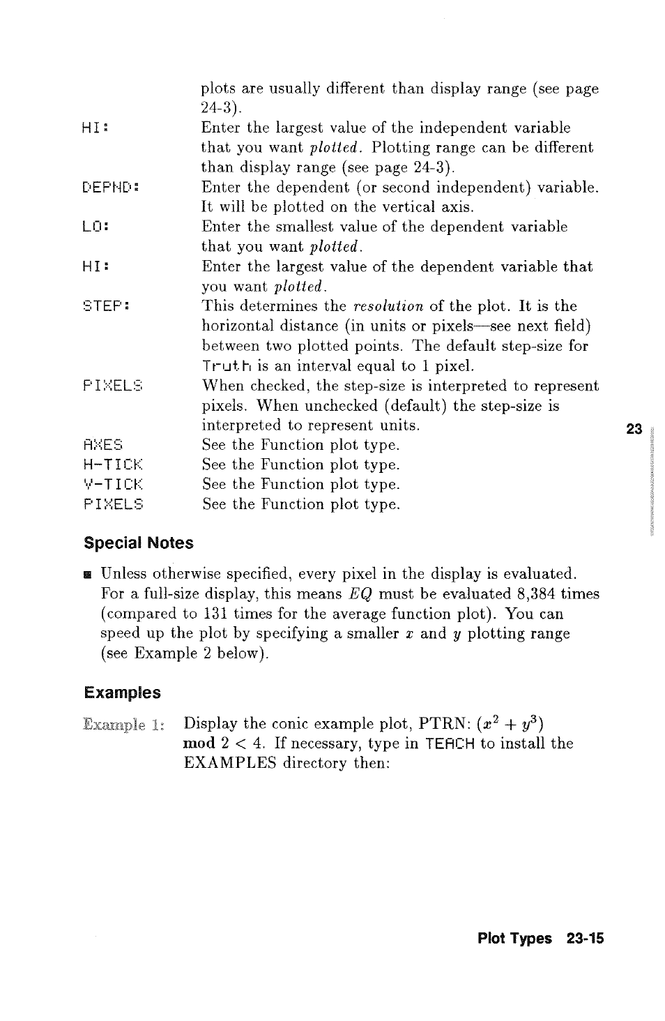 Special notes, Examples | HP 48g Graphing Calculator User Manual | Page 315 / 612