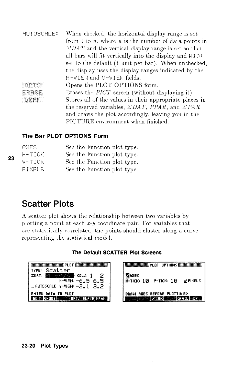 Scatter plots, Scatter plots -20 | HP 48g Graphing Calculator User Manual | Page 320 / 612