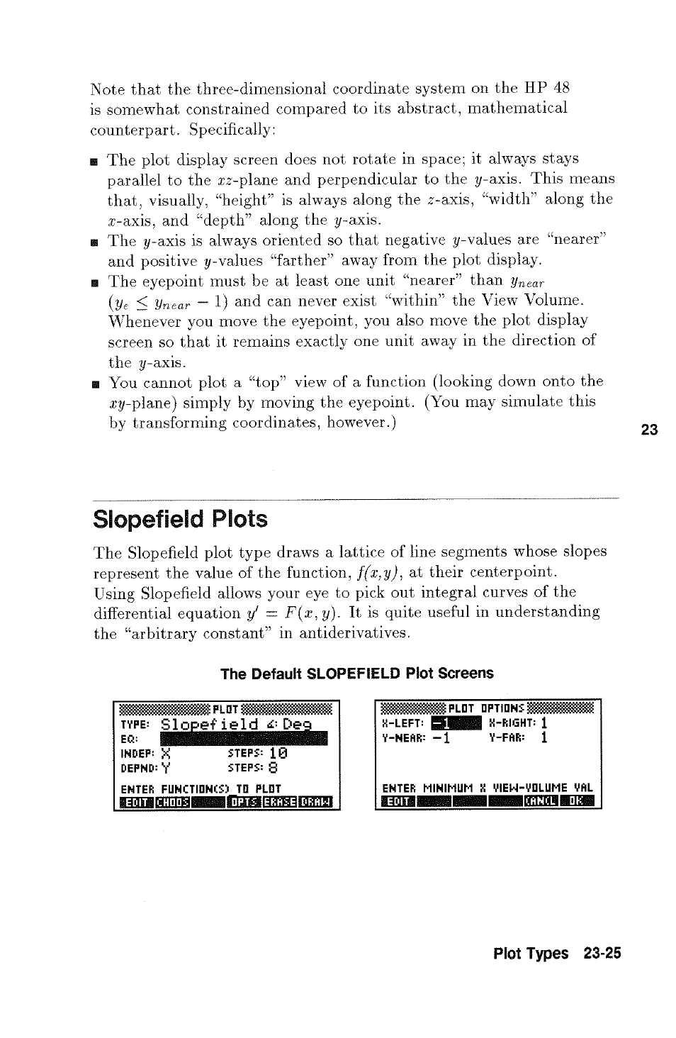 Slopefield plots, Slopefield plots -25 | HP 48g Graphing Calculator User Manual | Page 325 / 612