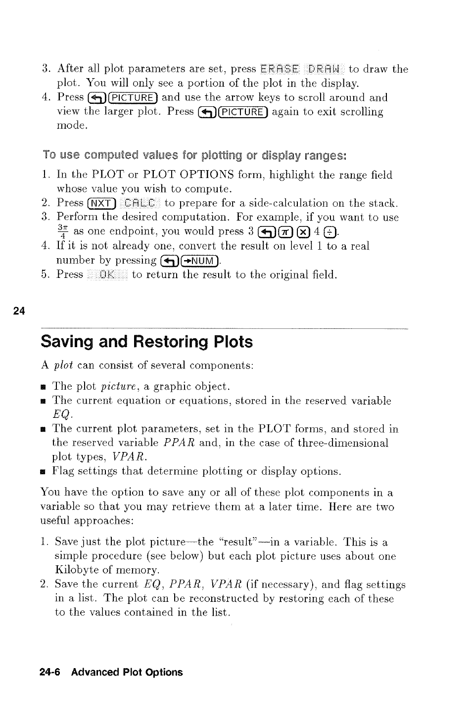 Saving and restoring plots, Saving and restoring plots -6, Computed | Or display ranges, Sice | HP 48g Graphing Calculator User Manual | Page 344 / 612