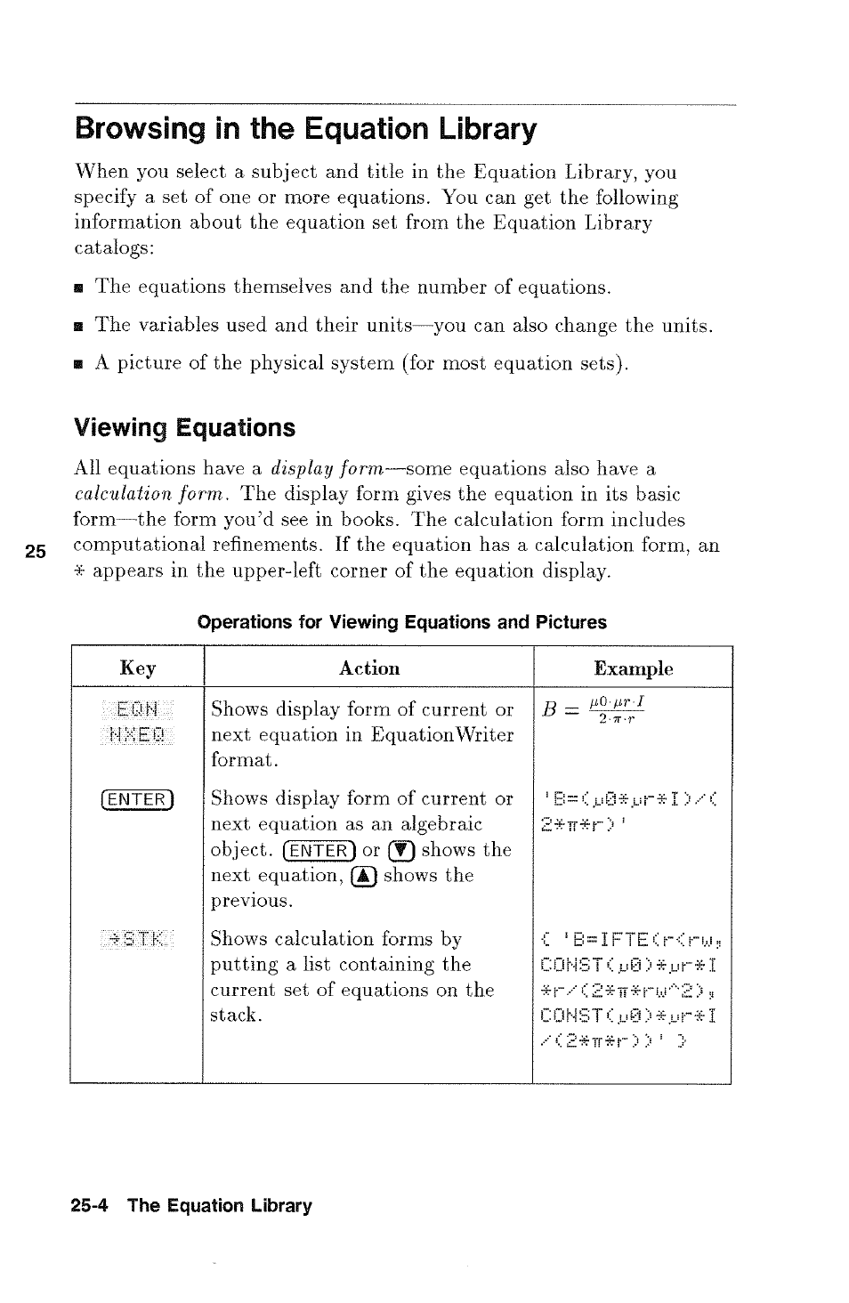 Browsing in the equation library, Browsing in the equation library -4, Viewing equations | HP 48g Graphing Calculator User Manual | Page 350 / 612