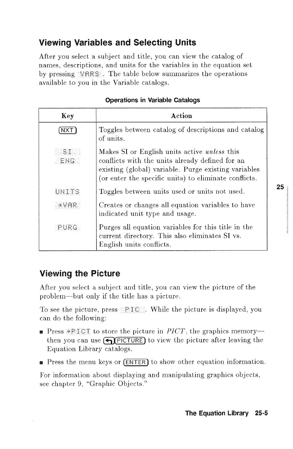 Viewing variables and selecting units, Viewing the picture | HP 48g Graphing Calculator User Manual | Page 351 / 612
