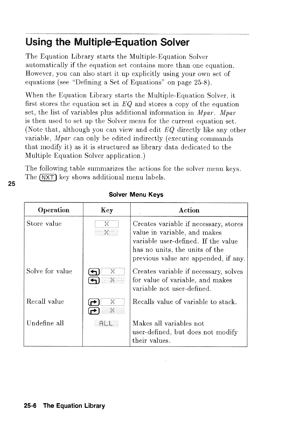 Using the multiple-equation solver, Using the aiultiple-equation solver -6, Using | The multiple-equation solver | HP 48g Graphing Calculator User Manual | Page 352 / 612