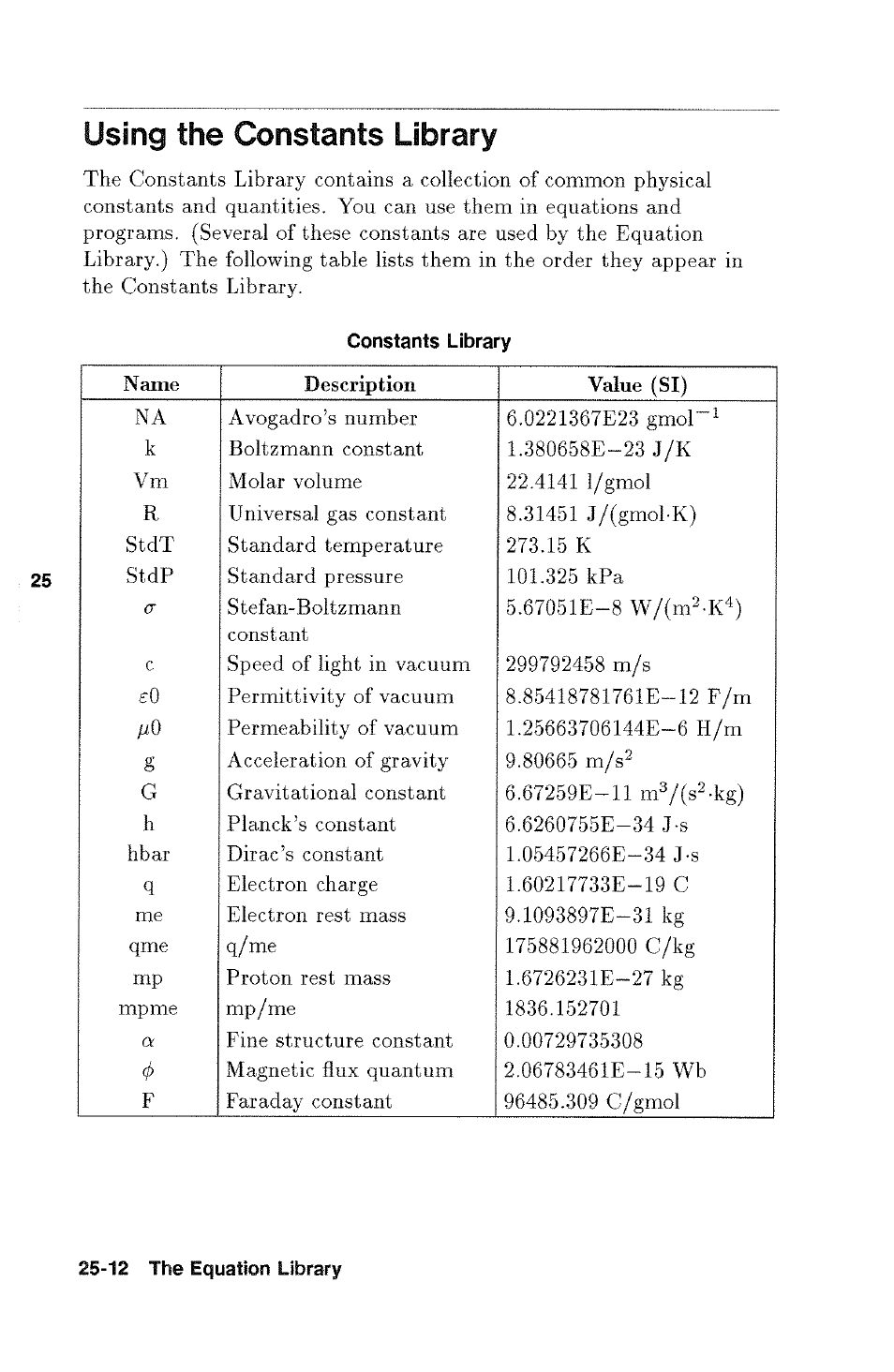 Using the constants library, Using the constants library -12 | HP 48g Graphing Calculator User Manual | Page 358 / 612